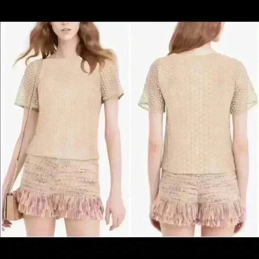 Diane von Furstenberg Brylee Gold Metallic Lace Top Size S